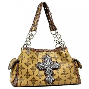 Cross Charm Tote Bags: Monogram w/ Cross Charm - Tan - BG-JO1032CM-TN